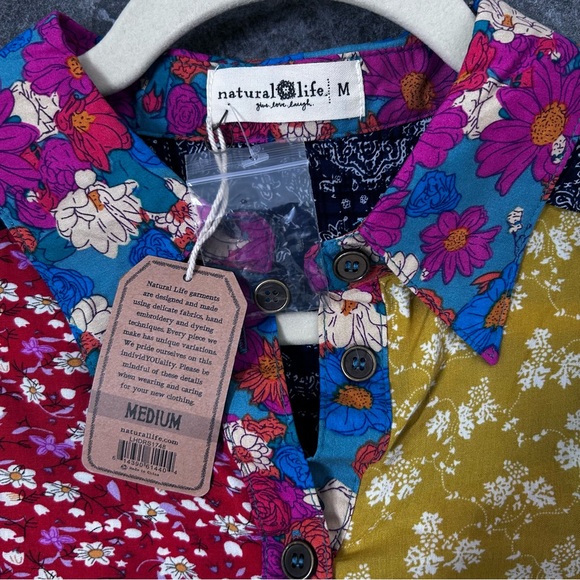 NWT NATURAL LIFE Floral Patchwork Long Sleeve Maxi Shirt Dress SZ Medium Spring - Picture 3 of 11